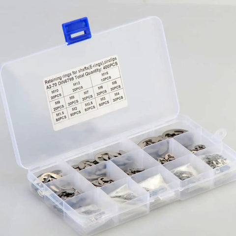 Heavy Duty Premium Stainless Steel Retaining Ring Kit 400 Pc E Shape Snap Rings Set M1.5 To M15 Oil Resistant And Rust Proof