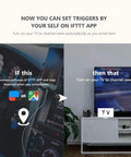 IFTTT app setup screen for RM4 Mini IR Universal Remote Control With 2.4 GHz WiFi Hub For TV Air Conditioner STB Audio And More Works With Alexa Google Home And IFTTT Smart Home Infrared Blaster, showing automation trigger interface.