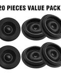 Trailer hub dust caps, six black rubber caps shown from multiple angles.