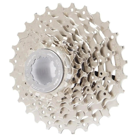 9-Speed Mountain Bike Cassette CS-HG400-9 For E-MTB And Trail Riding, nickel-plated finish, drilled cogs, silver