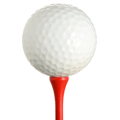 Golf ball on red 2 3/4 inch wooden tee from Two And Three Quarter Inch Red Wood Golf Tees Pack Of 100 Built For Real Players With Pro Grade Performance, USGA Regulation Tees For On Course And Range, Durable Wooden Tee With Consistent Distance And Stability