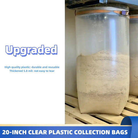 Clear 5.8 Mil Dust Collector Bags with sawdust, heavy duty 6 pack fits DC-1100VX 70 gallon woodworking dust collector