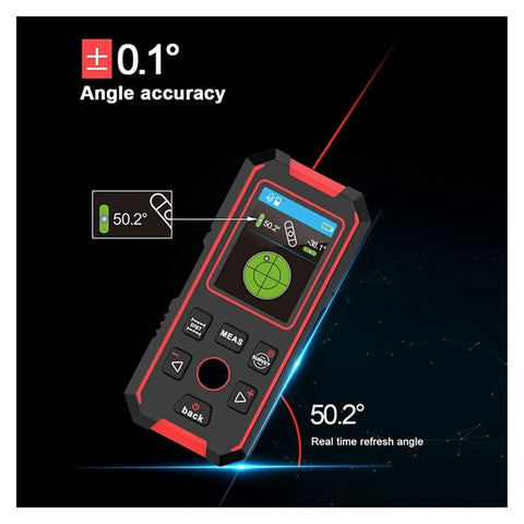 Heavy Duty Stud Finder Wall Scanner With Slick HD Screen And 3 In 1 Electrical Pipe Cable Detector For Wood Metal AC Wiring displaying angle accuracy features.