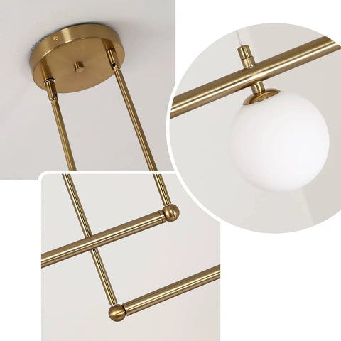 Three Light Glass Globe Linear Chandelier In Gold Finish Pendant Light For Living Room Dining Room Kitchen Island Modern Industrial Ceiling Fixture With Gold Glass Shade Options And Easy Install Mounts ceiling mount and rod detail
