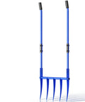 Heavy Duty Broadfork 56 Inch Garden Tool With Unbreakable Build And Five 11 Inch Cambered Tines, Ergonomic Handles, Blue Finish