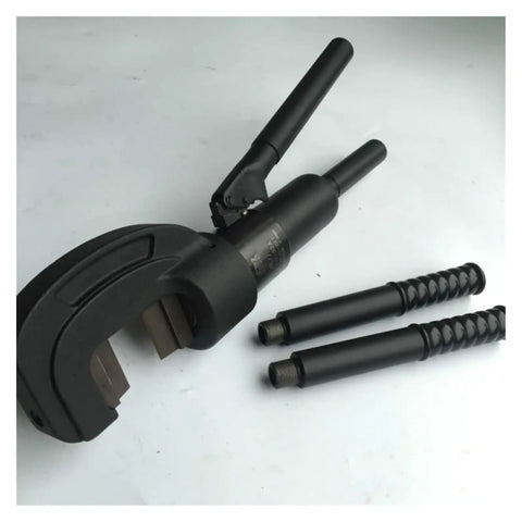 Heavy Duty Hydraulic Crimping Tool And Rebar Cutter With Handle, compact design, interchangeable handles, ideal for cutting steel rods.