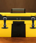 Two Pack Flexible Rubber Draw Latch Set, 53mm Elastic T Bar Lock With Carbon Steel Bracket on yellow toolbox