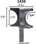 Pro Grade Heavy Duty Half Round Router Bit 3/4 Inch Radius With 1-7/8 Inch Cutting Length, carbide-tipped, dimensions view