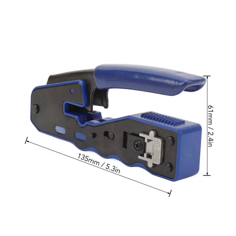 All In One Ethernet Crimp Tool For Cat5 Cat5e Cat6 Cat6A Pass Through Connectors Cutter And Wire Stripper, side view