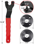 Angle Grinder Lock Nut Kit With 5/8-11 Flange Nuts And Adjustable Pin Wrench shown with measurements and nut details