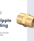 Pack Of 10 Brass 1/4 Inch NPT Female To 1/4 Inch NPT Female Hex Head Pipe Fittings For Air Compressors And Hoses