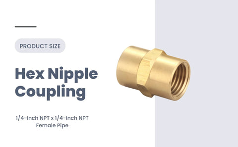 Pack Of 10 Brass 1/4 Inch NPT Female To 1/4 Inch NPT Female Hex Head Pipe Fittings For Air Compressors And Hoses