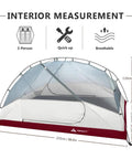 Interior of Two Person Waterproof And Windproof Camping Tent For All Season Backpacking Lightweight Aluminum Poles Quick Setup