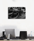 Speeding Steam Locomotive Wheels Black And White Transport Canvas Poster For Living Room And Bedroom Decor Unframed 24x36 Inch Wall Art