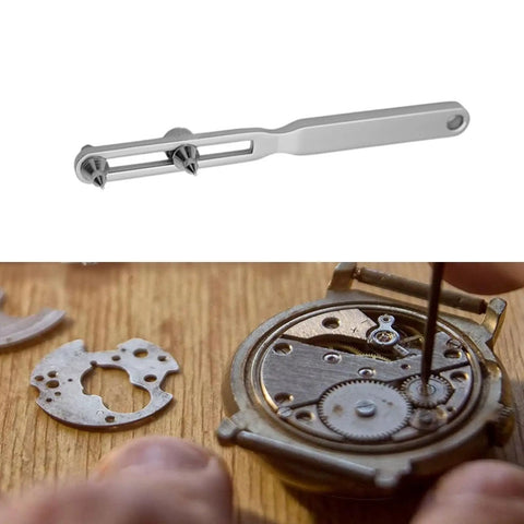 Adjustable Watch Back Remover Tool with Wrench Style Case Back Opener Kit and watch mechanism in repair process