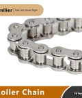 Close-up of 40SS Stainless Steel Roller Chain, 10 Feet With Connecting Links, 240 Links, ideal for industrial equipment.