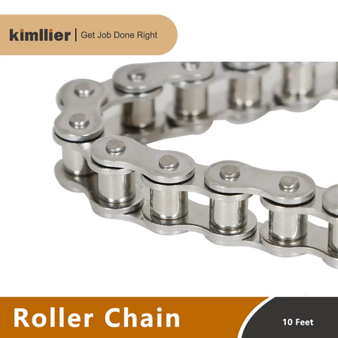 Close-up of 40SS Stainless Steel Roller Chain, 10 Feet With Connecting Links, 240 Links, ideal for industrial equipment.