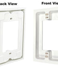 2 Pack 1-Gang Non-Metallic Shallow Surface Box Extender White Adds Five-Eighths Inch Depth To Electrical Boxes, front and back view