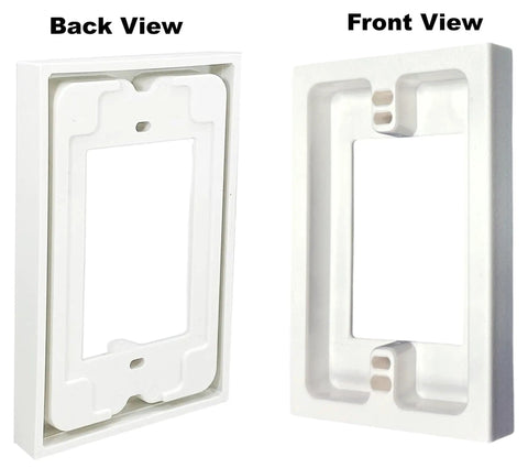 2 Pack 1-Gang Non-Metallic Shallow Surface Box Extender White Adds Five-Eighths Inch Depth To Electrical Boxes, front and back view
