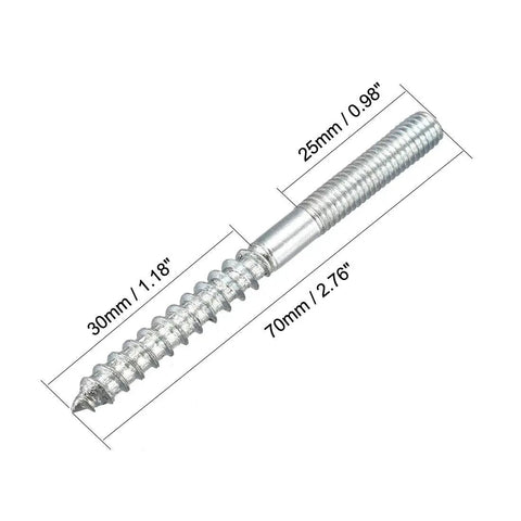 Tough As Nails M6 Hanger Bolts Two Point Seven Six Inches Double Ended Zinc Coated Steel Fasteners Kickass For Furniture Legs And Woodworking Joints Heavy Duty Pack Of Eight, showing detailed dimensions.