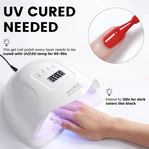 Hand using UV lamp for HEMA Free Gel Polish Kit Two Pack 18 Ml Light Pink And Hot Pink With Chrome Nail Powder manicure
