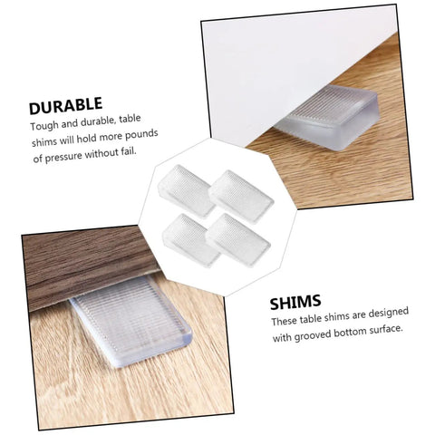 36 Pack Furniture Leveling Shims Stackable Bed Wedges Heavy Duty Table Stabilizers Ditch Wobbly Floors Fast showing durable clear shims.