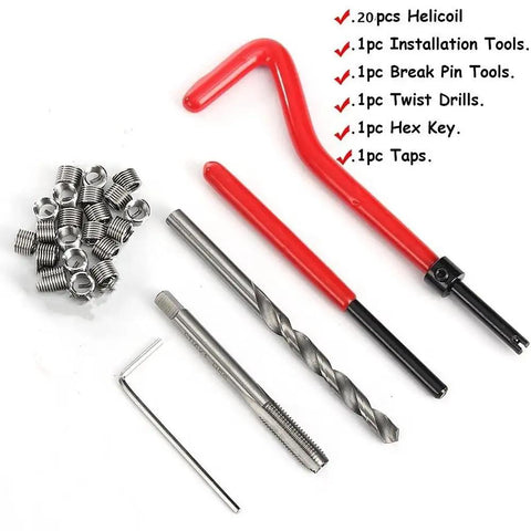 25 Piece Thread Repair Insert Kit For Damaged Auto Threads M6x1.0x8.0mm With Coiled Screw Thread Inserts For Engine And Car Repairs
