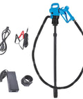 Heavy Duty Rock Solid Electric Drum Pump 5 GPM Dual Voltage 120V AC 12V DC 2 Inch Bung 55 Gal Barrel with power cables and fittings.