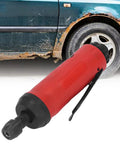 Smooth Operator 18000Rpm Air Die Grinder Pneumatic Grinding Machine With Muffler And Rock Solid Zinc Alloy Body featuring ergonomic red grip beside a car's rusty side.