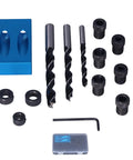 Straight Up Game Changer 15 Degree Oblique Hole Drilling Jig Kit with drill bits and hardware for woodworking use.