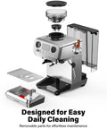 Badass 20 Bar Espresso Machine With Built In Anti Static Grinder And 45 Precision Grind Settings silver brewer with removable parts for easy cleaning.