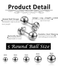 Hypoallergenic Stainless Steel Black Ball Stud Earrings Set 10 Pieces 5 Pairs Lightweight And Shiny Balls From Small To Large Sizes For Everyday Wear And Dressy Outfits, 3mm-8mm
