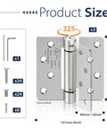 Heavy Duty 4 Inch Self Closing Door Hinges 3 Pack with spring action, 325° adjustable tension, includes screws and hex key