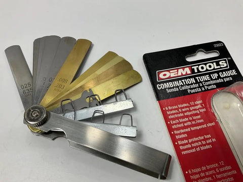 Combination Tune Up Feeler Gauge Set With Hardened Steel Blades And Brass Gauge Blades Built Tough For Real World Garage Use display