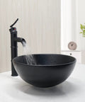 Matte Black Ceramic Vessel Sink With Deck Mounted Waterfall Faucet, Round Wash Basin, Bamboo Style Brass Mixer Tap For Modern Home Bath