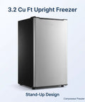 Spare Your Square Footage 3.2 Cubic Foot Upright Freezer In Classic Silver, compact design with wide swing door, ideal for small kitchens.