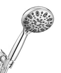 Handheld Shower Head With Six Spray Settings For High Pressure Power, Brass Swivel Ball Bracket, Extra Long Stainless Steel Hose, Chrome Finish