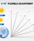 Diagram showing 0-90 degree flexible adjustment for 45 Inch Two Pack Solar Panel Mounting Bracket Kit With 0-90 Degree Tilt