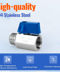 Two Pack 3/8 Inch Mini Ball Valve 304 Stainless Steel Water Flow Control Male To Female NPT Threaded Shut Off Drain Valve
