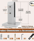 Rock Solid Heavy Duty 304 Stainless Steel Glass Spigots With Square Railing Clamps For Outdoor Deck And Balcony 160Mm Silver Pack Of 10 dimensions infographic
