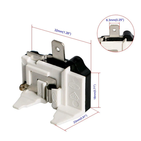 Refrigerator Thermal Overload Protector One Sixth HP 125W Replacement Part For Freezers Refrigerators, metal and plastic design with dimensions