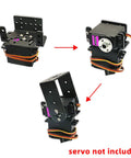 Front view of five DaFuRui pan-tilt servo mount brackets for MG995/MG996R/S3003, black metal; servo not included
