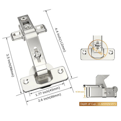 Two Pack 135 Degree Lazy Susan Cabinet Hinges Concealed Full Overlay metal hinge dimensions diagram