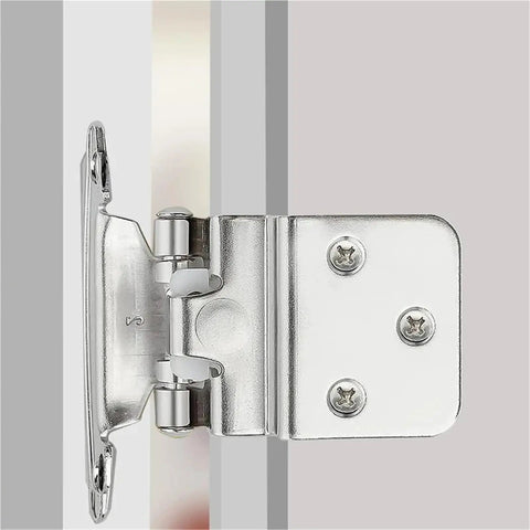 Three Eighths Inch Inset Cabinet Hinges Self Closing Flush Face Mount With Door Bumper attached to cabinet