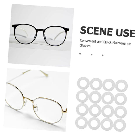 200 Pcs Eyewear Rimless Glasses Washers Cushions Gaskets For Quick Repairs Versatile Eyeglass Frame Accessories shown with glasses