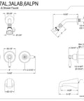 Technical diagram of Oil Rubbed Bronze Tub And Shower Faucet With 3 Lever Handle, Wall Mount, Solid Brass Build To Last, 5 Inch Spout