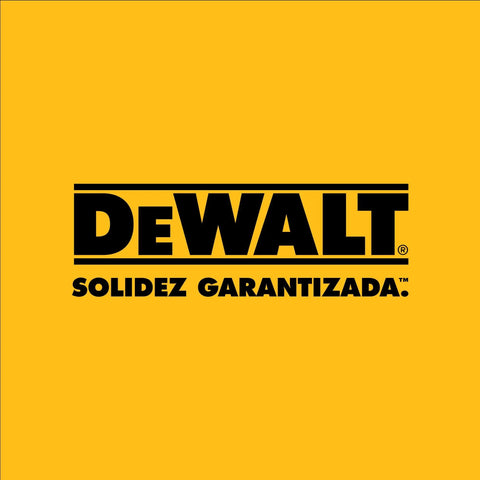 Dewalt logo with yellow background and text "Solidez Garantizada."