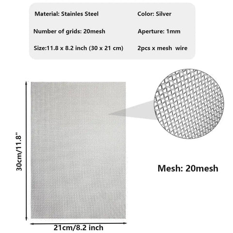 Heavy Duty Built to Last 12x8 Inch Stainless Steel Wire Mesh Screen 20 Mesh Rustproof 304 Grade product dimensions and details