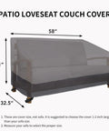 Heavy Duty 2 Seater Outdoor Loveseat Cover Waterproof Windproof With Air Vent 58 Inch Wide 32.5 Inch Deep 31 Inch High cover diagram