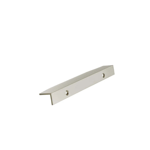 Aloft Satin Nickel Cabinet Edge Pull 4 And Nine Sixteenths Inch Center To Center Drawer Handle Aluminum Hardware for flat front cabinets